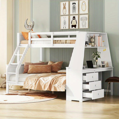 Stapelbed – Hoogslaper – Halfhoogslaper – Bunkbed – Kinderbed – Met Werkplek – Ruime Opbergruimte – Veiligheidshekken – Wit – 90x200 En 140x200 Cm