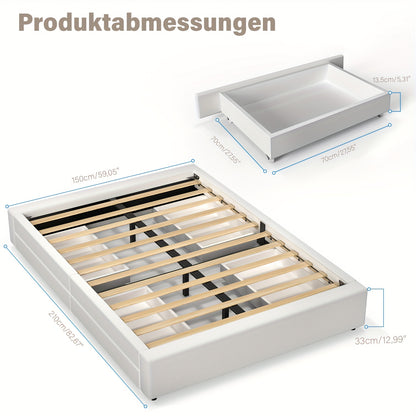 Bedframe met Opbergruimte – Tweepersoonsbed – Gestoffeerd Bed – Opbergbed – Platformbed – 140x200 cm – Stevig Metaal en MDF – 4 Ruime Lades - Wit