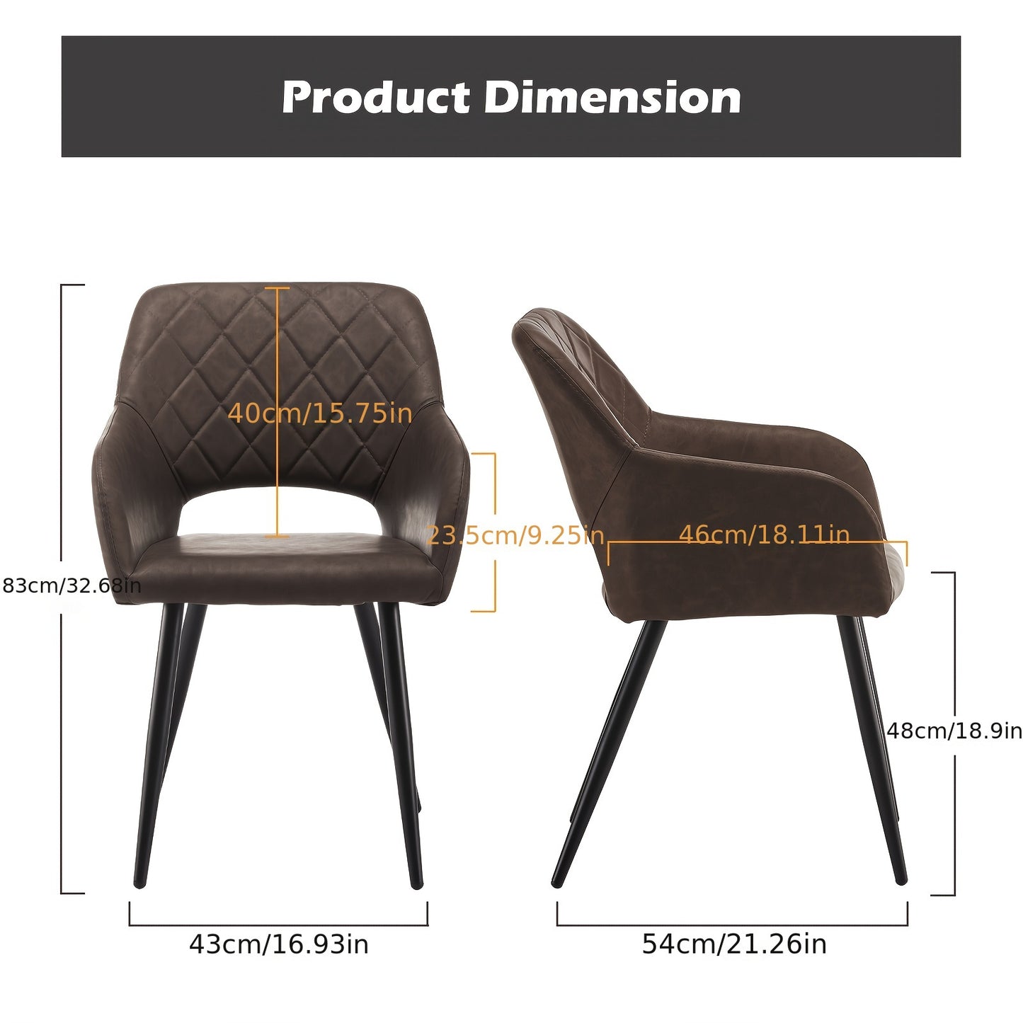 Eetkamerstoel – Stoel – Zithoekstoel – Keukenstoel – Armstoel – Set van 2 Donkerbruin – Memory Foam Zitting – Kunstleren Bekleding – Stevig Metalen Frame