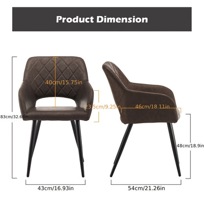 Eetkamerstoel – Stoel – Zithoekstoel – Keukenstoel – Armstoel – Set van 2 Donkerbruin – Memory Foam Zitting – Kunstleren Bekleding – Stevig Metalen Frame