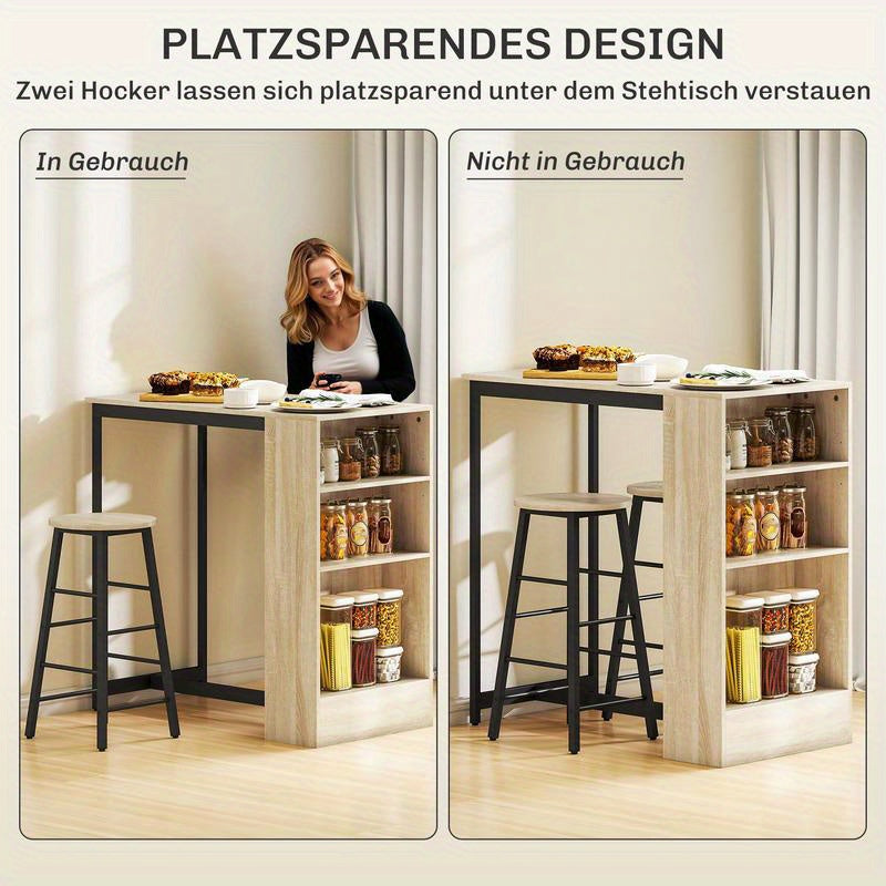 3-in-1 Bar Set with Storage Shelf & Footrest for Small Spaces, Bar Sets For Home, Bar Stool Chairs, Bar Stools, Bar Decor, Bar Furniture, Barstool Chairs, Barstools, Indoor Bar, Tables For Small Spaces, Bar Shelves, Bistro Se