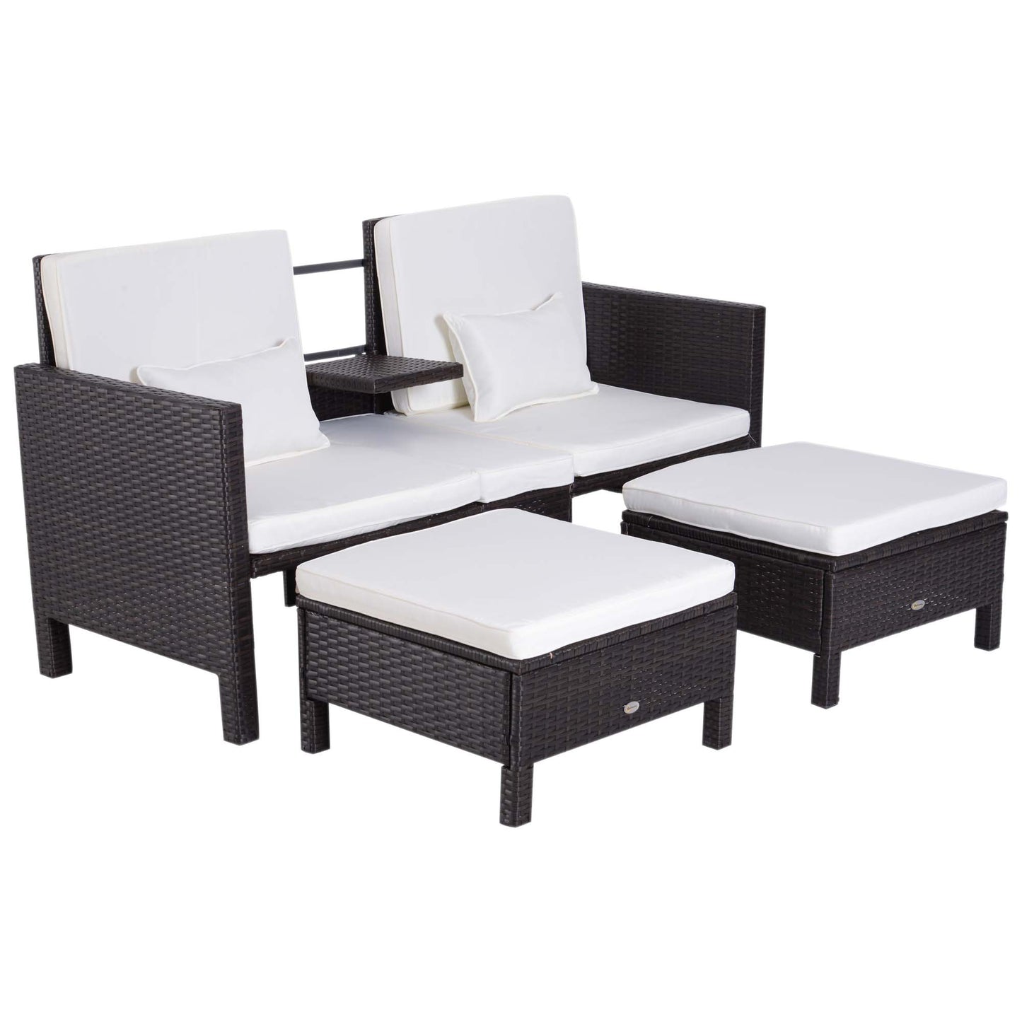 3-delige Loungeset – Tuinmeubelset – Tuinbank – Loungesofa – Rattan Set – Grijs – Verstelbare Rugleuning – Weerbestendig Poly Rattan Met Metalen Frame