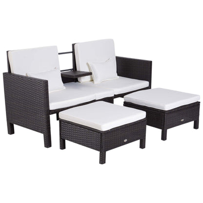 3-delige Loungeset – Tuinmeubelset – Tuinbank – Loungesofa – Rattan Set – Grijs – Verstelbare Rugleuning – Weerbestendig Poly Rattan Met Metalen Frame