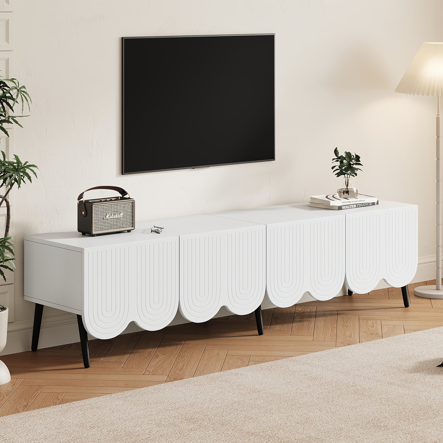 TV Meubel – Tv Kast – Tv Dressoir – Tv Stand – Media Meubel – Wit – Uniek Design – Kabelbeheer – Geschikt Voor Tv Tot 203,2 cm
