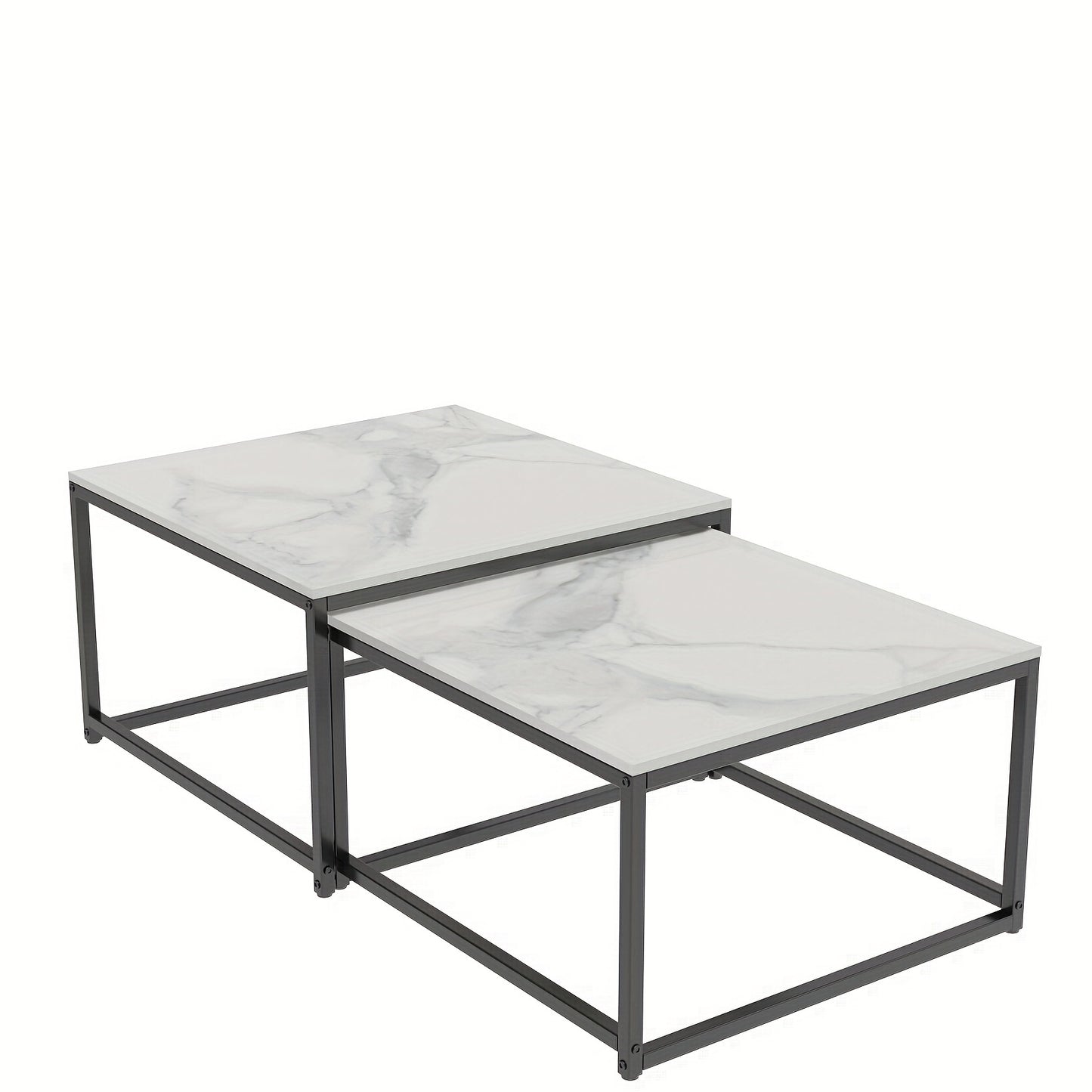 Nesting Salontafels – Bijzettafel – Zijkanttafel – Koffietafel – Stapelbare Tafels – Sintered Stone Donkergrijs/Wit Marmer – Hittebestendig & Krasvast – Set Van 2