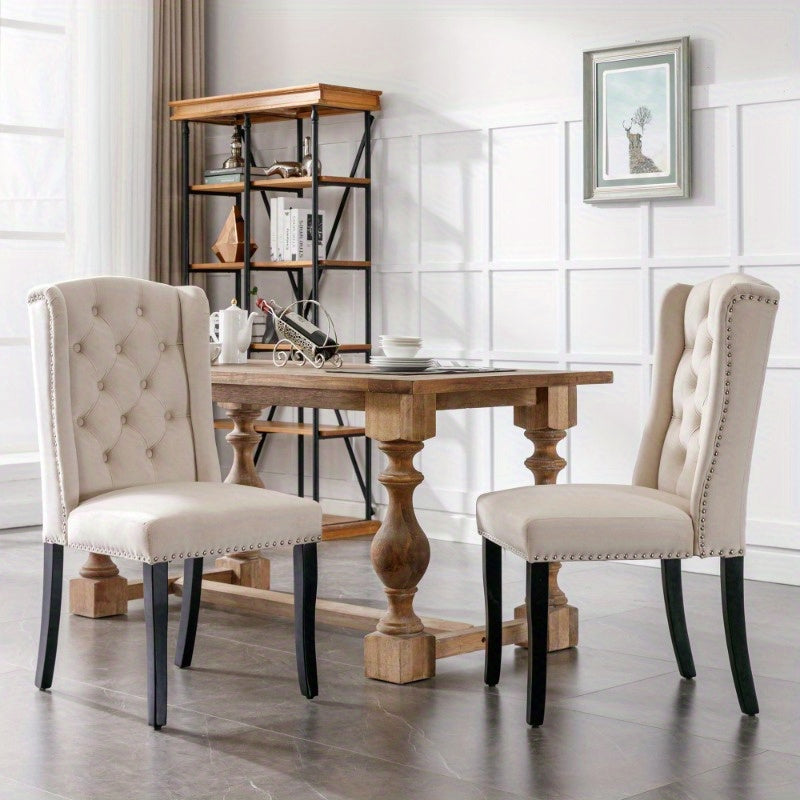 Eetkamerstoelen Set – Keukenstoelen – Stoelen Beige – Lounge Stoelen – Tafelpoot Stoelen – Button Tufted Bekleding – Chroom Nagelrand