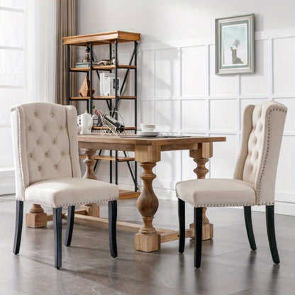 Eetkamerstoelen Set – Keukenstoelen – Stoelen Beige – Lounge Stoelen – Tafelpoot Stoelen – Button Tufted Bekleding – Chroom Nagelrand