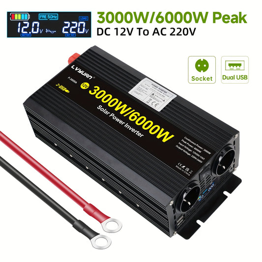 Omvormer – Spanningsomvormer – Converter – Stroomomzetter – Inverter – 3000W Continu Vermogen – LCD-Display & Metalen Behuizing