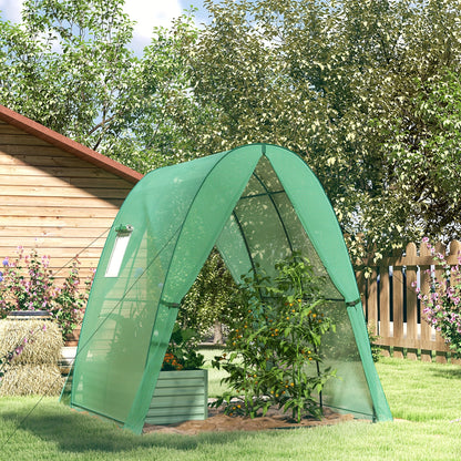 Outsunny Cold-Proof Greenhouse with Roller Door & 2 Windows, Steel-Film Construction, 180x180x200cm, Transparent Panels for Light & Ventilation, Durable Outdoor/Indoor Use for Tomatoes, Vegetables, Flowers, Balcony & Garden,