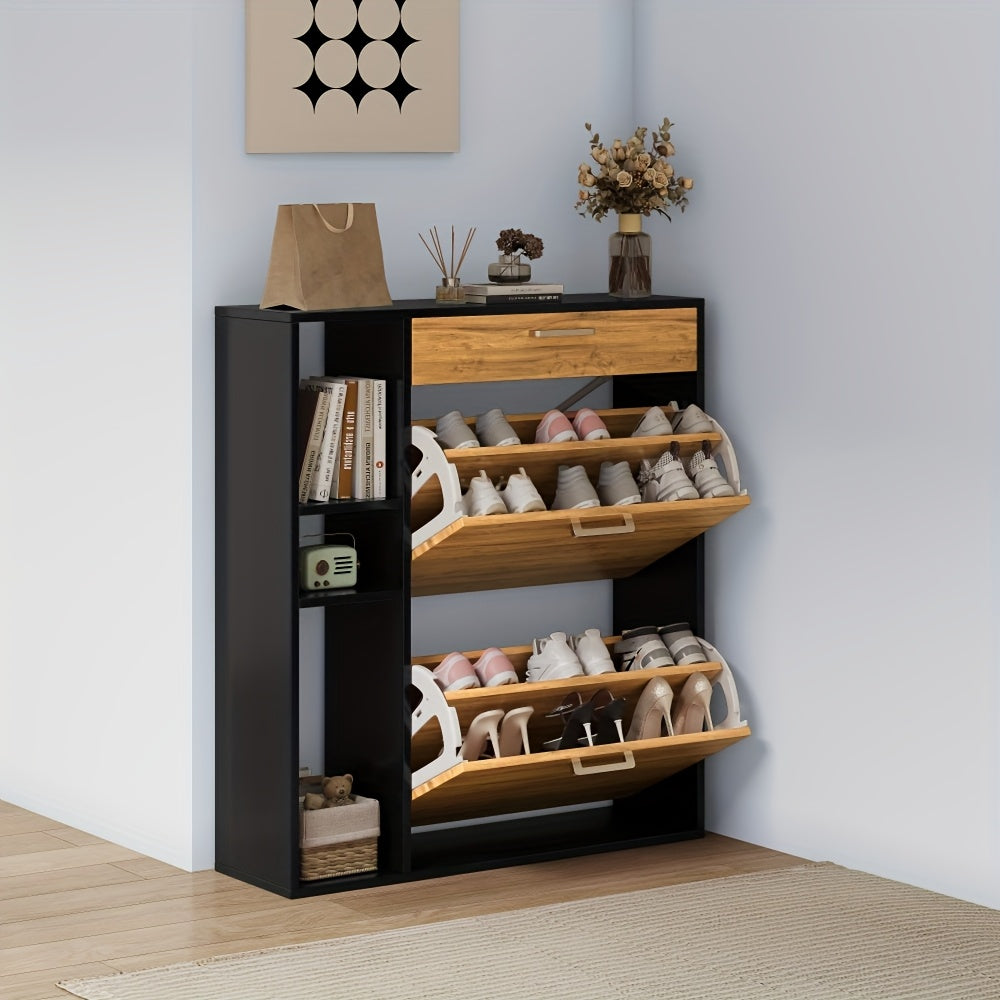 Schoenenkastje – Schoenenrek – Schoenenopberger – Schoenenkast – Schoenentoren – Houten Kast – Mat Zwart – 12-15 Paar Schoenen – Verstelbare Vakindeling