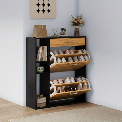 Schoenenkastje – Schoenenrek – Schoenenopberger – Schoenenkast – Schoenentoren – Houten Kast – Mat Zwart – 12-15 Paar Schoenen – Verstelbare Vakindeling