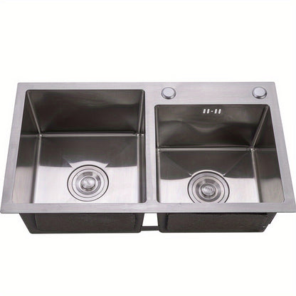 Keukenspoelbak – Dubbele Spoelbak – Gootsteen – Wasbak – Spoelbakken Keuken – Roestvrij Staal – 2 Bakken 76x43 cm – Met Afvoerset & Geluidsdemping