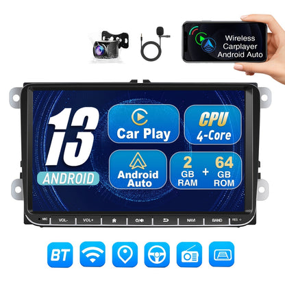 Autoradio – Car Stereo – Auto Radio – Multimedia Speler – Navigatiesysteem – 9 Inch IPS Touchscreen – Android 13 Systeem – Draadloos Carplayer & AHD Achteruitrijcamera - 22.86cm