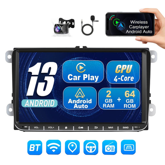 Autoradio – Car Stereo – Auto Radio – Multimedia Speler – Navigatiesysteem – 9 Inch IPS Touchscreen – Android 13 Systeem – Draadloos Carplayer & AHD Achteruitrijcamera - 22.86cm