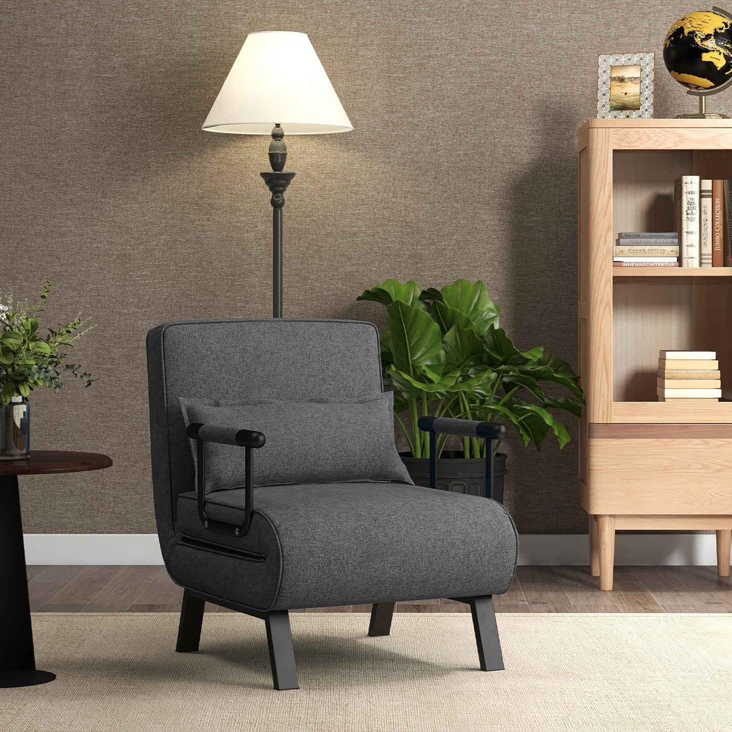 Convertible Sofa Bed, Tri-Fold Single Sleep Chair W/ 6 Positions Adjustable Backrest, Removable Pillow & Upholstered Seat, Sturdy Metal Frame, Folding Chaise Lounge Couch for Home & Office