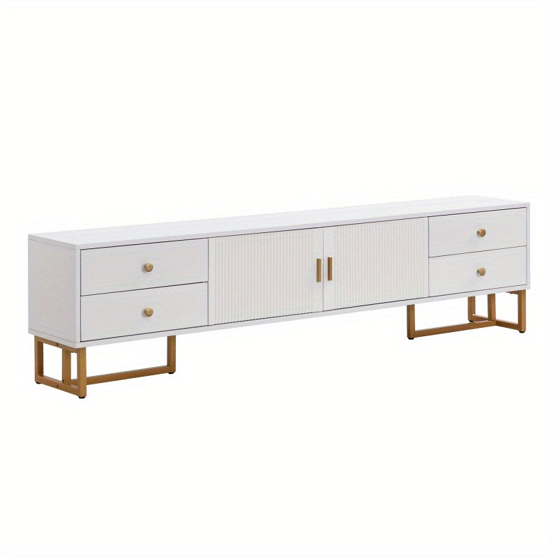 TV-meubel – TV-kast – Televisiemeubel – Media Meubel – Lowboard – Modern Design – Glanzend Wit MDF – Gouden Accenten – 178 cm – Ruime Opbergruimte met Laden