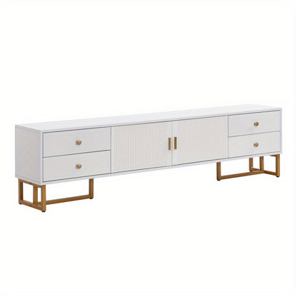 TV-meubel – TV-kast – Televisiemeubel – Media Meubel – Lowboard – Modern Design – Glanzend Wit MDF – Gouden Accenten – 178 cm – Ruime Opbergruimte met Laden