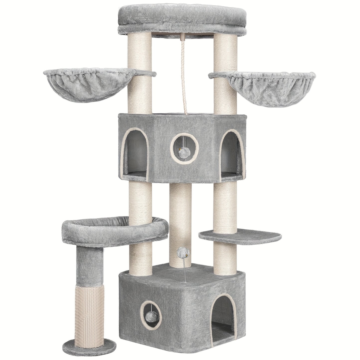 Kattenkrabpaal – Krabton – Kattenhuis – Kattenmeubel – Kattenboom – 163 cm Hoog – Geschikt Voor Grote En Meerdere Katten – Lichtgrijs Beige