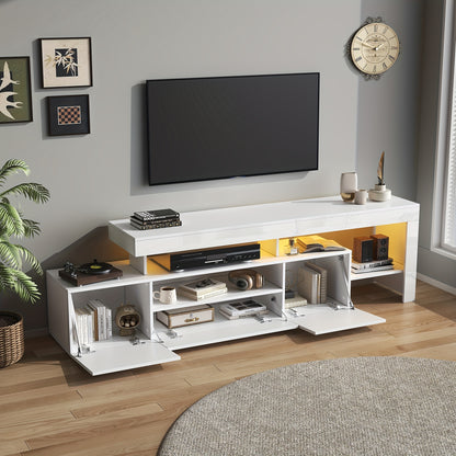 Modern wit tv-meubel – TV-kast – TV-meubel – Mediameubel – Tv-dressoir – 192 cm breed – Geschikt voor televisies tot 85 inch – Duurzaam bamboe – Eenvoudige montage