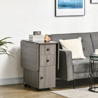 Opvouwbare Keukentafel – Uitschuifbare Eettafel – Inklapbare Tafel – Trolley Tafel – Werktafel – Met 2 Opvouwbare Bladen – Voorzien Van 2 Laden En 1 Kast – Donkergrijs – Compact En Ruimtebesparend – Afmetingen 120x60x76,5 cm