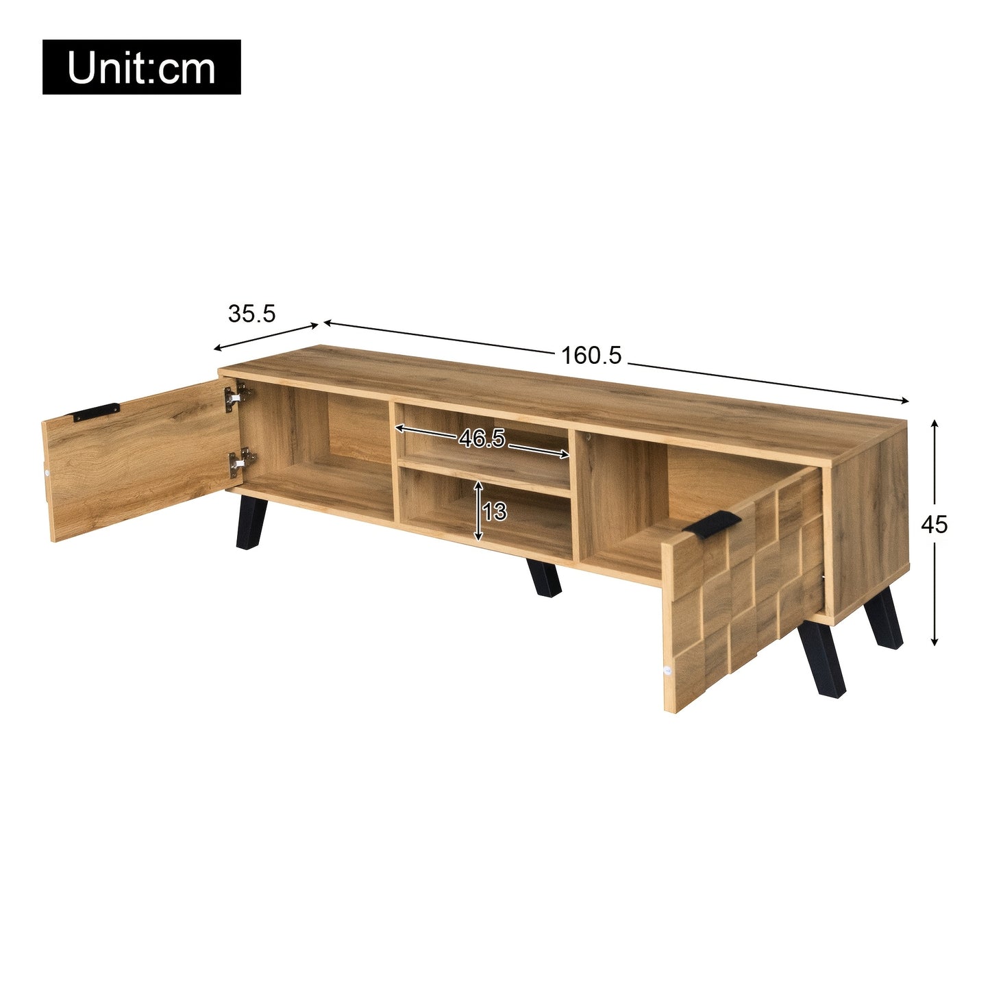 TV-Meubel – Tv-Kast – Mediameubel – Dressoir – Houten Meubel – Natuurlijk Hout – 160 cm Breed – 2 Deuren & 2 Open Vakken