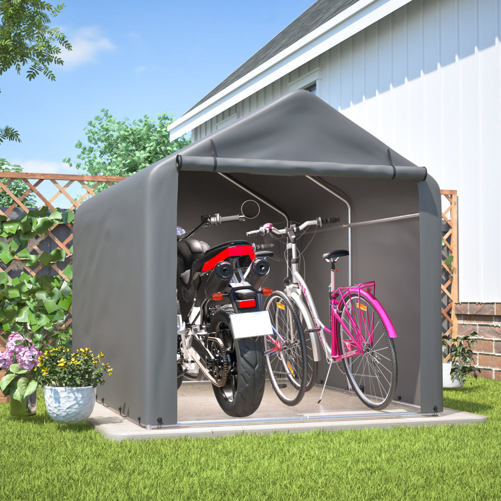 Grote Tuinschuur – Opbergschuur – Garage – Carport – Motorstalling – Zwaar Belastbaar – 160x220x165 cm – Grijs Met Zwart Frame – Rolluikdeur Met Raam