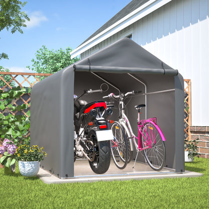 Grote Tuinschuur – Opbergschuur – Garage – Carport – Motorstalling – Zwaar Belastbaar – 160x220x165 cm – Grijs Met Zwart Frame – Rolluikdeur Met Raam