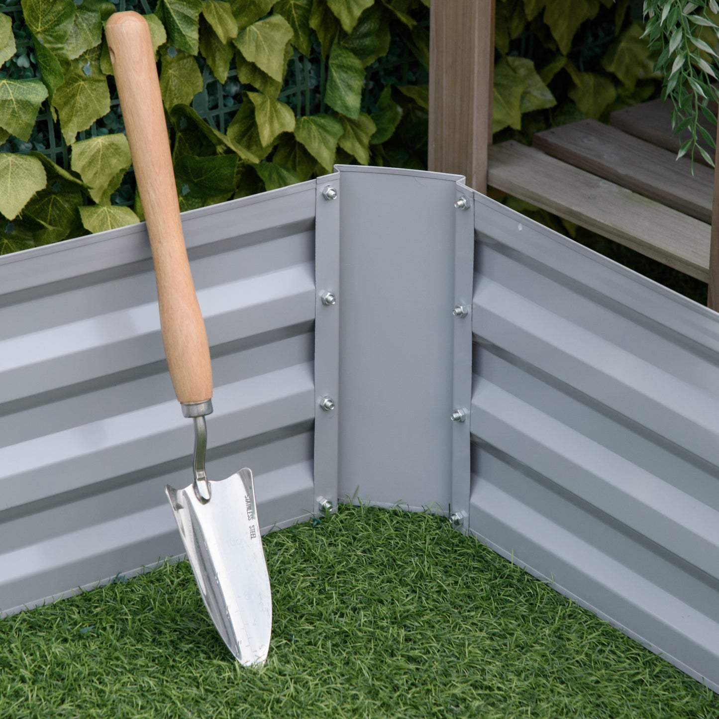 Bloembak – Plantenbak – Tuinbak – Bloembakset – Kruidenbak – Grijs – Set van 2 – Stalen Frame – Open Bodem – 100x100x30 cm