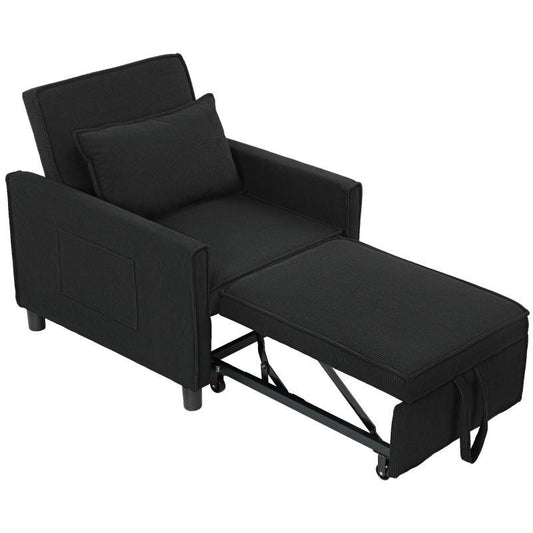 Relaxfauteuil – Relaxstoel – Loungestoel – Ligstoel – Bedstoel – 3-in-1 Verstelbaar – Opvouwbaar Met Zijvak – Zwart