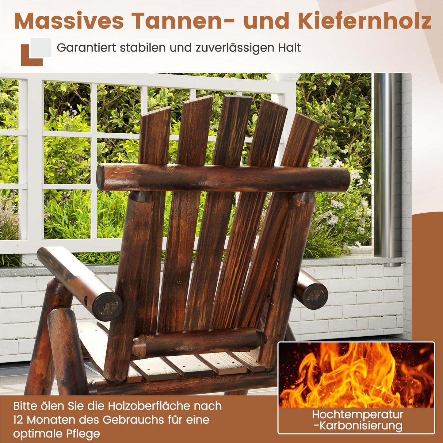 Schommelstoel – Houten Schommelstoel – Schommelstoel Tuin – Schommelstoel Balkon – Schommelstoel Terras – Massief Sparren- en Dennenhout – Ergonomische Hoge Rugleuning