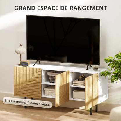 HOMCOM TV Stand Wooden TV Cabinet for Tvs Up to 65 Inches with Cane-Door Cabinets And Cable Pass-Through for Living Room Bedroom, Natural Wood Effect