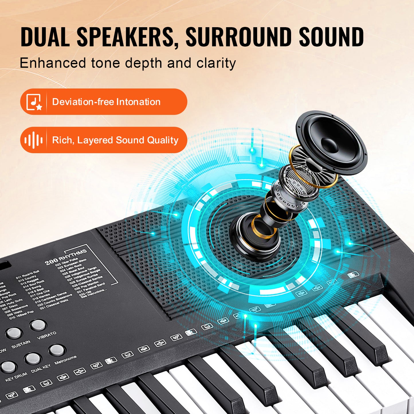 Keyboard – Toetsenbord – Digitale Piano – Keyboard Piano – Elektronisch Toetseninstrument – 61 Toetsen – 200 Klanken & 200 Ritmes
