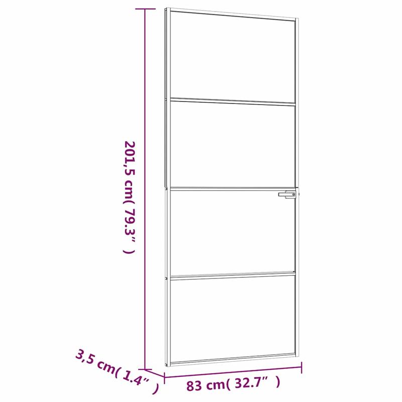 Binnendeur – Zwarte Deur – Interne Deur – Glazen Deur – Aluminium Deur – Temper Veilig Glas – Slank Design 83x201,5 cm