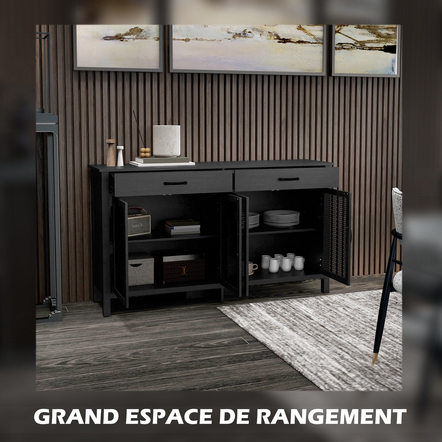 Lage Opbergkast – Dressoir – Tv-Meubel – Sideboard – Kast – Industrieel Design – Verstelbare Plank – Melamine Spaanplaat Zwart