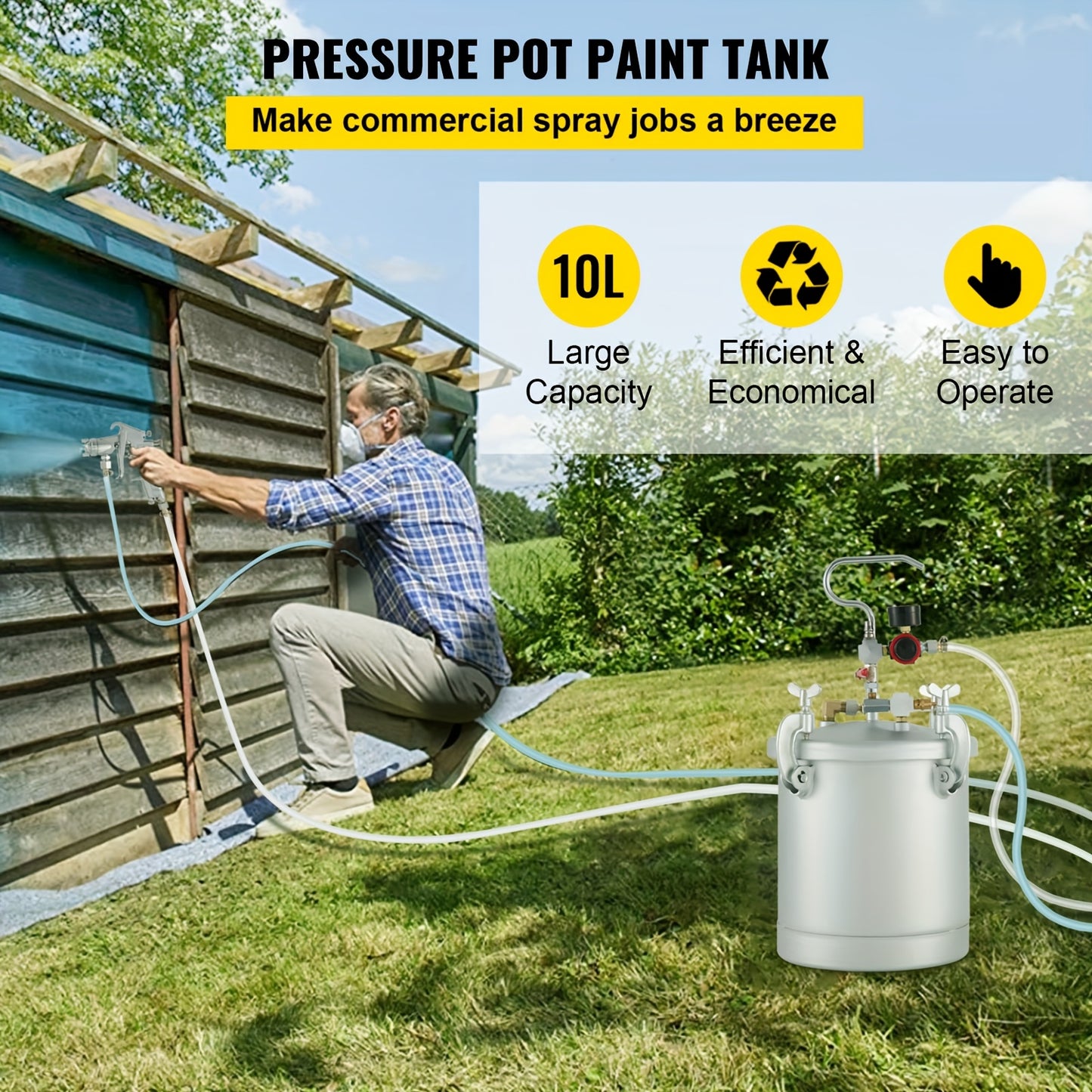 Verfspuit – Verfpistool – Spuitpistool – Verfspuitsysteem – Verfpomp – Handheld – 10L Drukvat – Metalen Behuizing