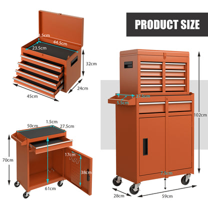 Werkstatttrolley – Gereedschapswagen – Toolcart – Werkbankwagen – Opbergtrolley – Oranje Kleur – Verwijderbare Gereedschapskist – 6 Laden Met Verstelbare Plank