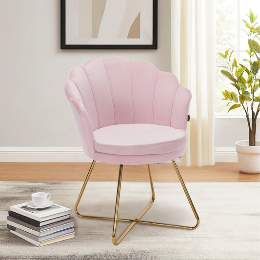 Upholstered Dining Room Chairs, Dressing Table Chair Velvet Petal Backrest Recliner Chair with Metal Legs Golden, Maximum Load 150kg,  Velvet Upholstery, Golden Accents, Comfortable Seating, Elegant Living Spaces, Modern Hous