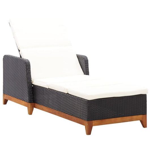 Loungestoel Buiten – Tuinstoel – Patio Stoel – Relaxstoel – Ligstoel – Zwart – Ergonomisch Ontwerp – Acacia Houten Poten