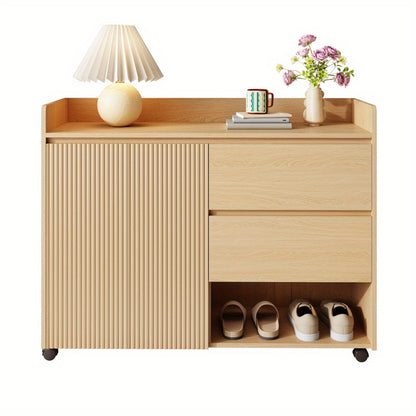 Schoenenkast – Schoenenrek – Schoenenopberger – Schoenkast – Hal Organizer – Mobiel Met Rem – Verstelbare Planken – MDF Hout Metaal – Wit Beige – Soft-Close Deurtje – Ruimtebesparend Design - Houtkleur