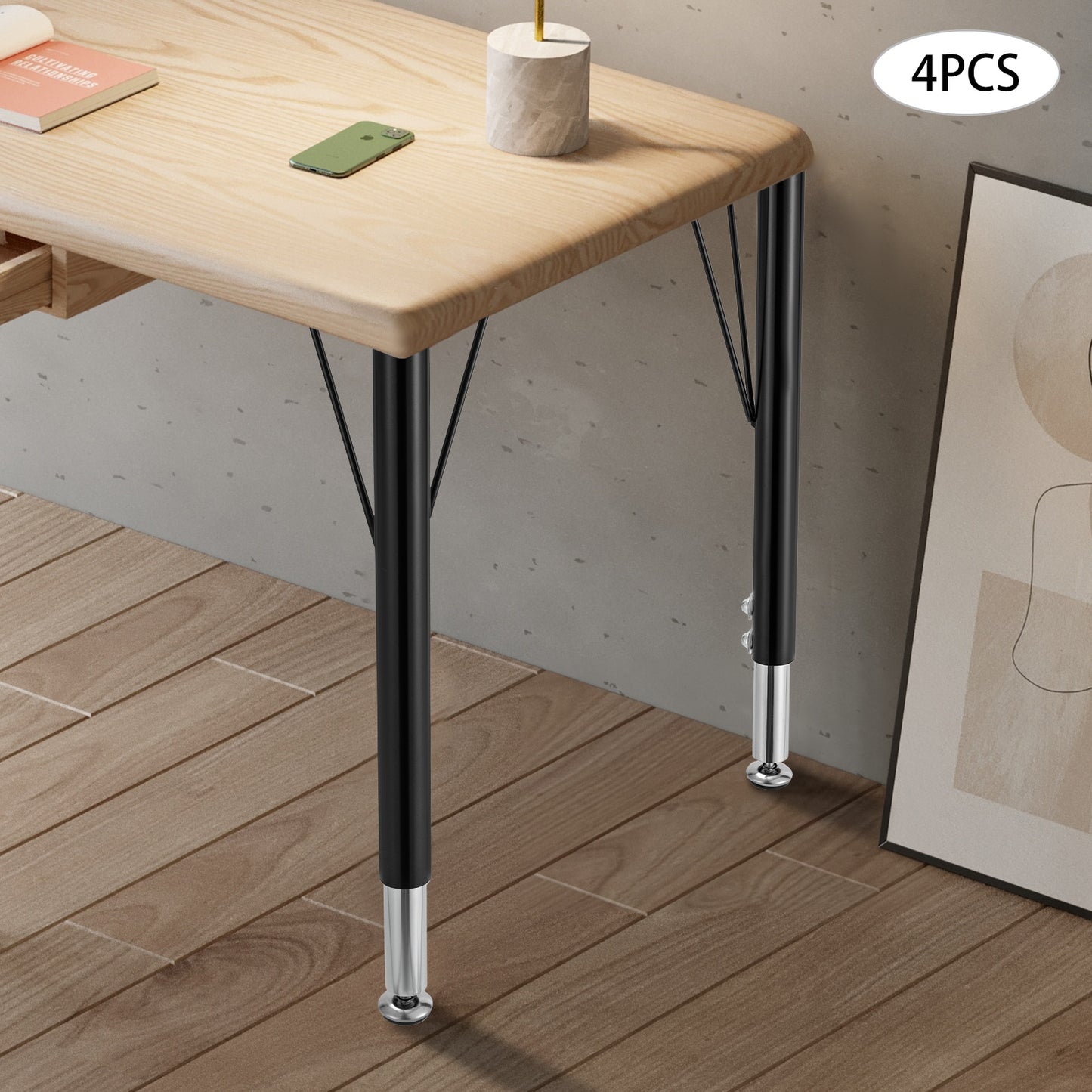 Verstelbare Tafelpoten – Tafelpoten Met Verstelbare Hoogte – Meubelpoten – Bureau Poten – Eettafel Poten – Zwarte Metalen Constructie – Verstelbaar 44,5-73,5 cm – Antislip Rubber Voetjes – Stevig Tot 300 kg