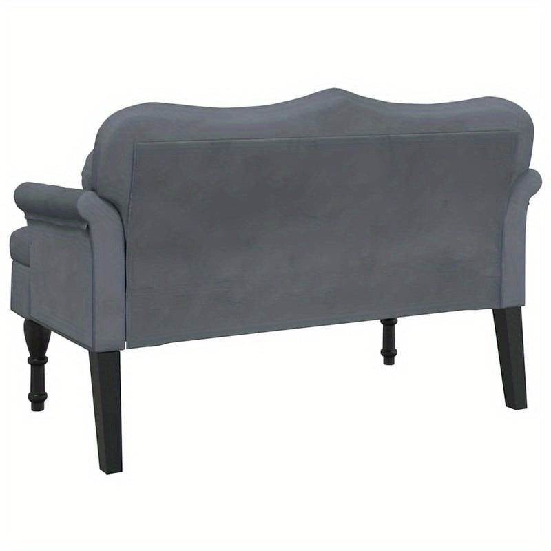 Bankje – Stoel – Zitbank – Lounger – Fauteuil – Donkergrijs Velvet Kussen – Hardhout – Robuust – 120,5x65x75 cm – Comfortabel
