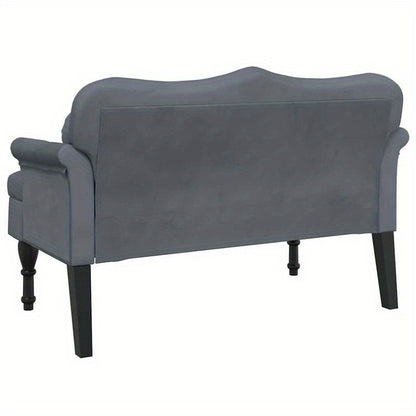 Bankje – Stoel – Zitbank – Lounger – Fauteuil – Donkergrijs Velvet Kussen – Hardhout – Robuust – 120,5x65x75 cm – Comfortabel