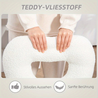 Bureaustoel – Bureaustoel Zonder Armleuning – Werkstoel – Make-up Stoel – Thuiskantoorstoel – Verstelbare Hoogte – 360° Draaibaar Met Teddy Fleece Bekleding – Hartvormige Rugleuning – Stevige Metalen Basis – Wit