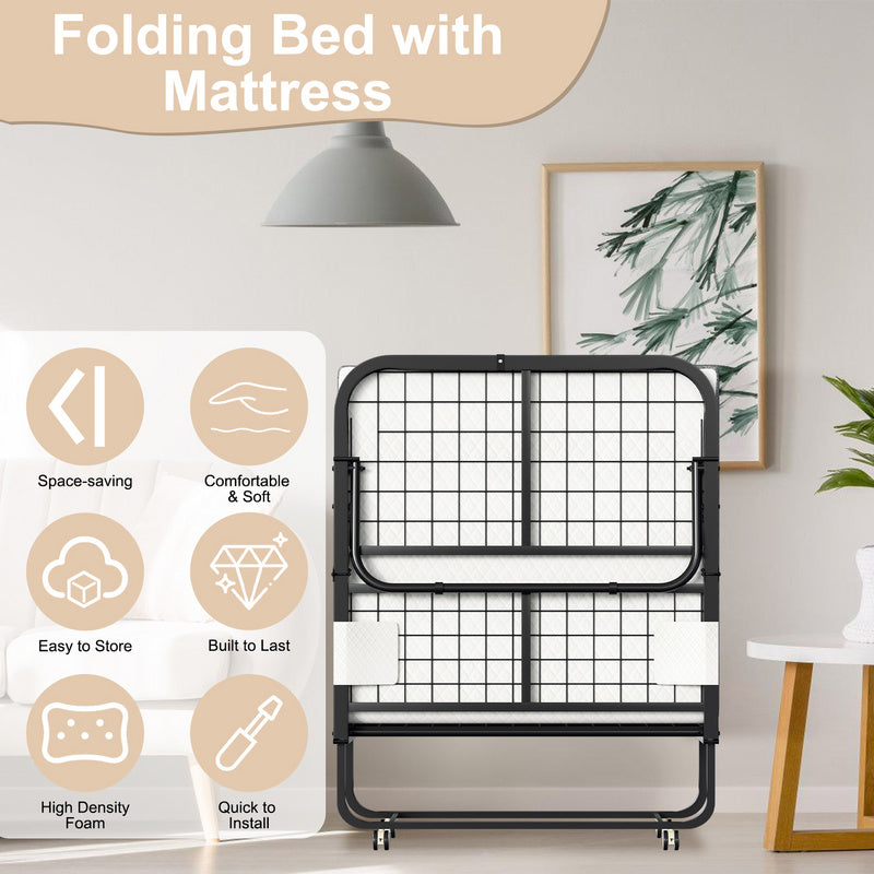 Vouwbed – Opklapbed – Logeerbed – Reisbed – Gastbed – 90x200 cm – Stevig Carbonstaal Frame – Comfortabele 13 cm Dikke Matras