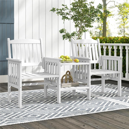 Tuinbank – Buitenbank – Terrasbank – Balkonbank – Picknickbank – Houten 2-Zits Bank Met Tafel – Parasolhouder – 165 x 60 x 88 cm – Massief Grenenhout – Draagvermogen 330 kg – Wit