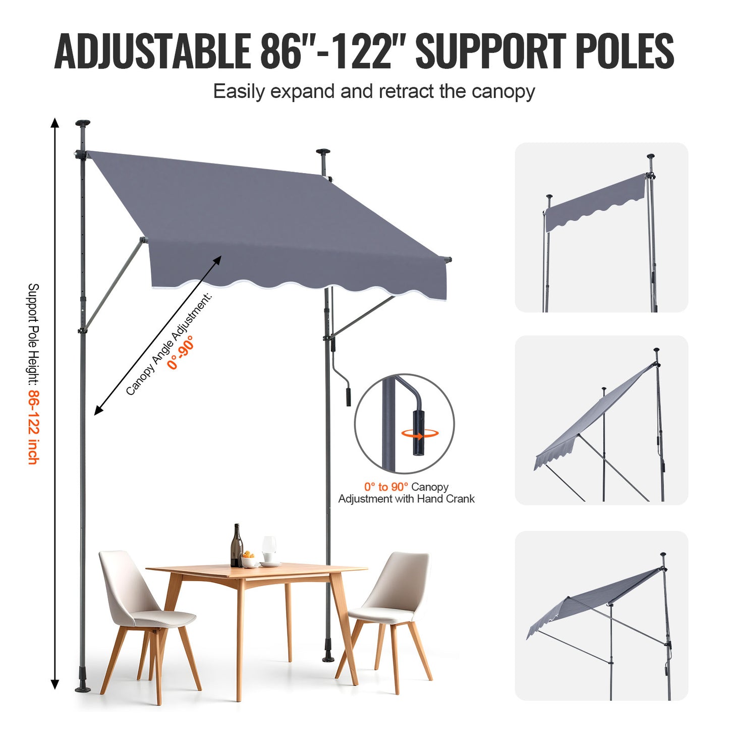 Uitschuifbare Zonwering – Terrasluifel – Zonnescherm – Balkonzonwering – Patio Rolluik – Verstelbaar 150x120 cm – UV80+ Bescherming