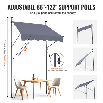 Uitschuifbare Zonwering – Terrasluifel – Zonnescherm – Balkonzonwering – Patio Rolluik – Verstelbaar 150x120 cm – UV80+ Bescherming