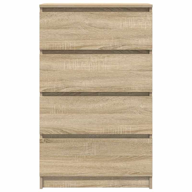 Kast – Opbergkast – Sideboard – Dressoir – Ladekast – Sonoma Oak – 4 Laden & Afsluitbare Deuren – MDF Hout 60x35x98,5 cm – Stevig & Eenvoudig Te Monteren