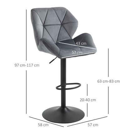 Barstoel – Barkruk – Hoog Krukje – Barstoel Set – Barkrukken – Grijs – Fluweelzacht Bekleed – 360° Draaibaar & In Hoogte Verstelbaar