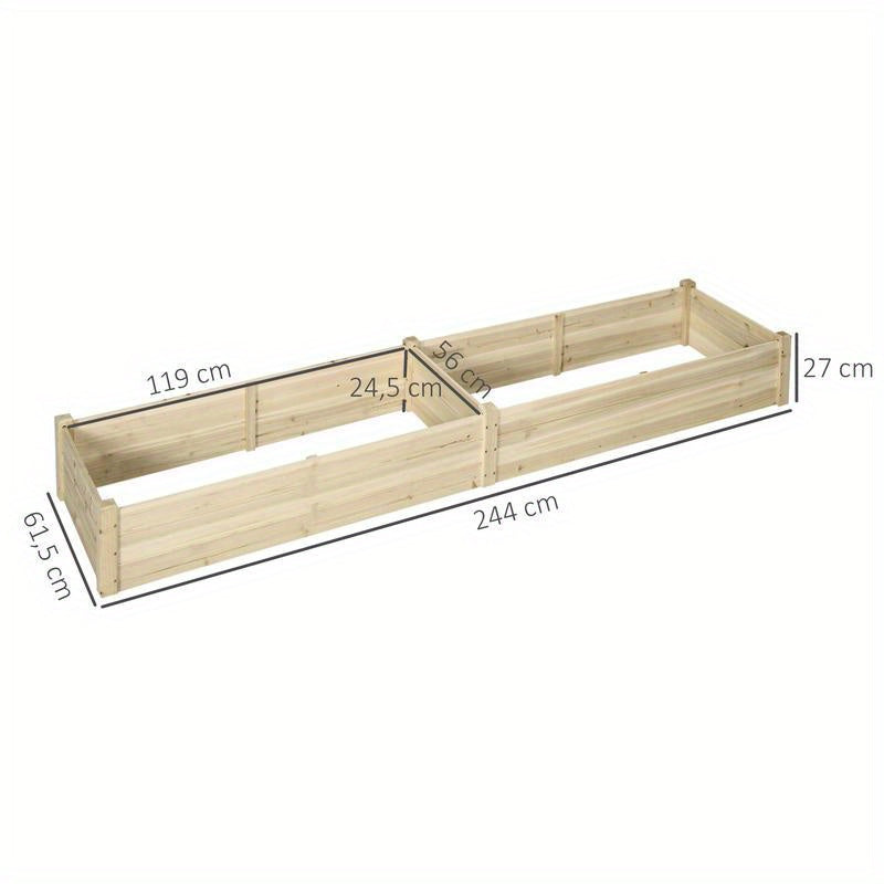 Extra Long 244cm (96") Solid Wood Raised Garden Bed - Large Rectangular Planter Box with 2 Planting Sections, Weatherproof Outdoor Flower & Vegetable Garden Bed for Patio, Balcony, or Yard - Sturdy Construction, Ideal for Veg